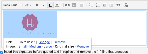 Click Change under Link in the image’s context menu
