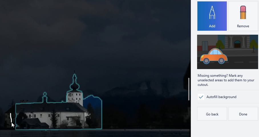 Draw over the part you want to add to the selection