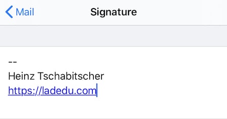 Enter your iPhone email signature in the text field