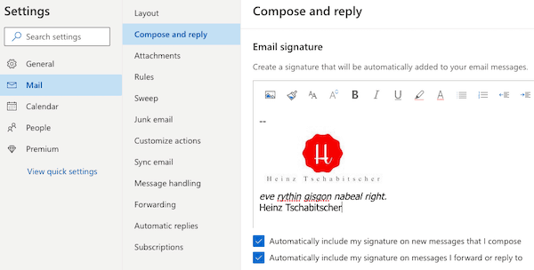 Add an Outlook.com signature for email