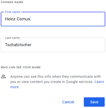 Change your name on Google