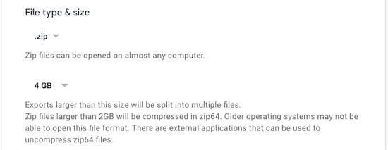 Choose file type and size
