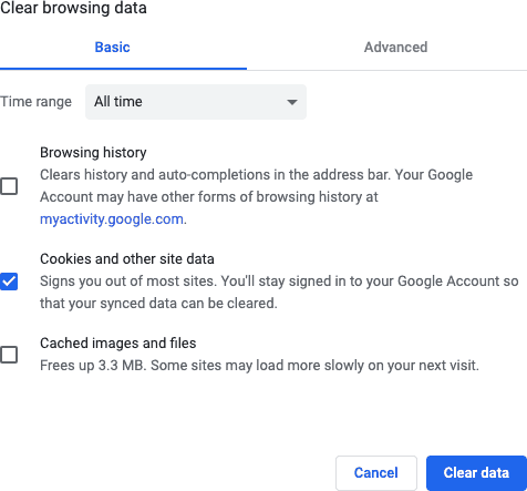 Clear All Cookies in Google Chrome