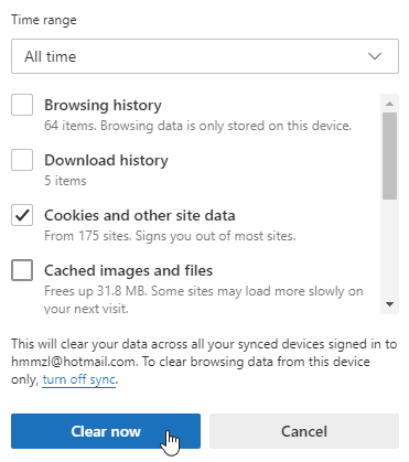 Clear cookies in Chromium-based Microsoft Edge
