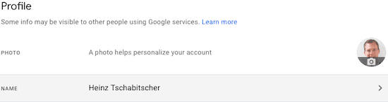 Click the current name to change your name on Google