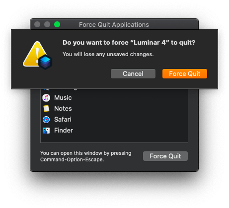 Click "Force Quit" to force quit a Mac application