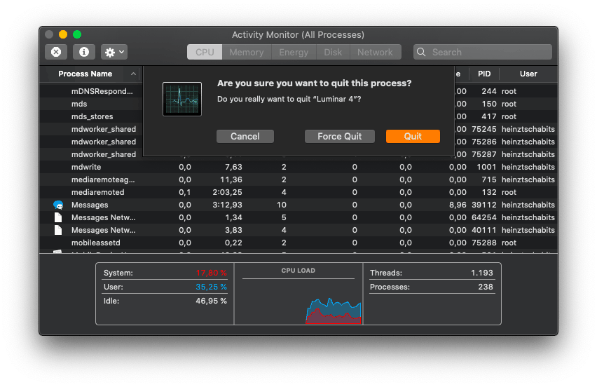 Force quit Mac apps using Activity Monitor
