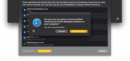 Click "Remove Now" to clean cookies in Safari on a Mac
