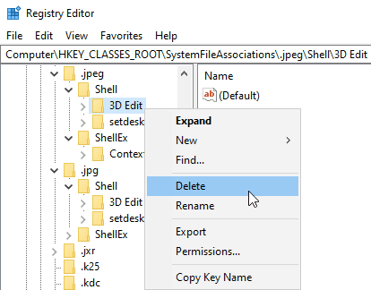 Select "Delete" for the 3D Edit key