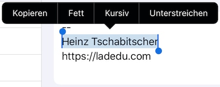 Text Formatierung für die iPhone E-mail Signatur