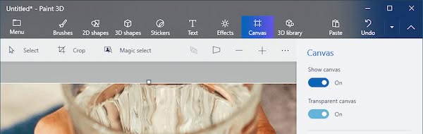 Turn on "Transparent canvas" to make the background transparent in Paint 3D