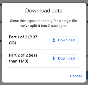 Click "Download" for each Gmail archive file