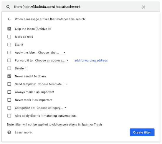 Check "Skip the Inbox (Archive it)"