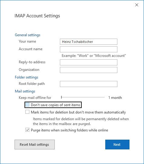 Fix Outlook not saving sent emails for an IMAP account