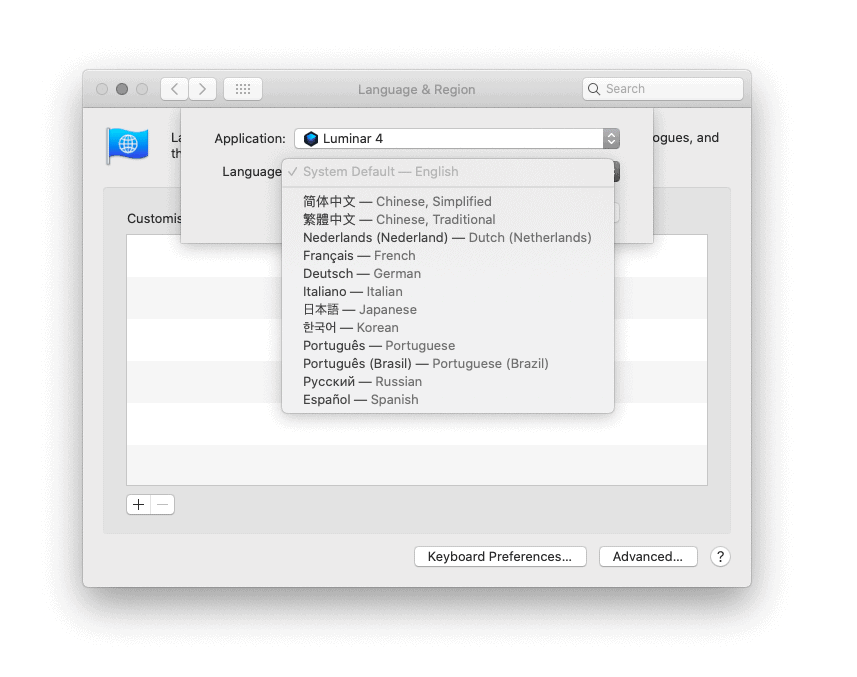 Choose a different default language for a specific macOS application