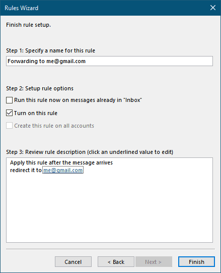 Create a rule to have Outlook for Windows forward to Gmail