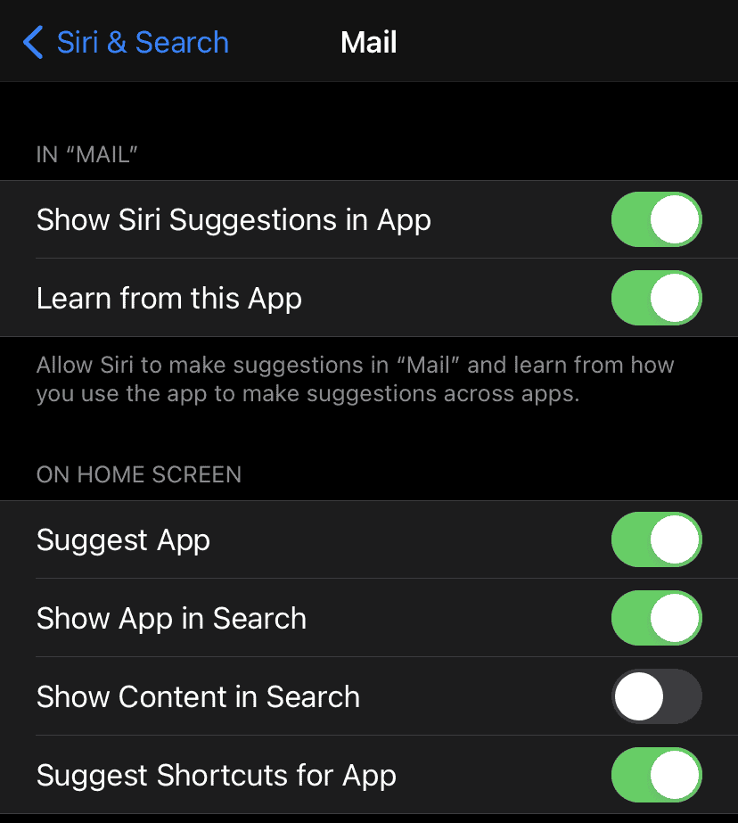 Turn off "Show Content in Search" to hide emails