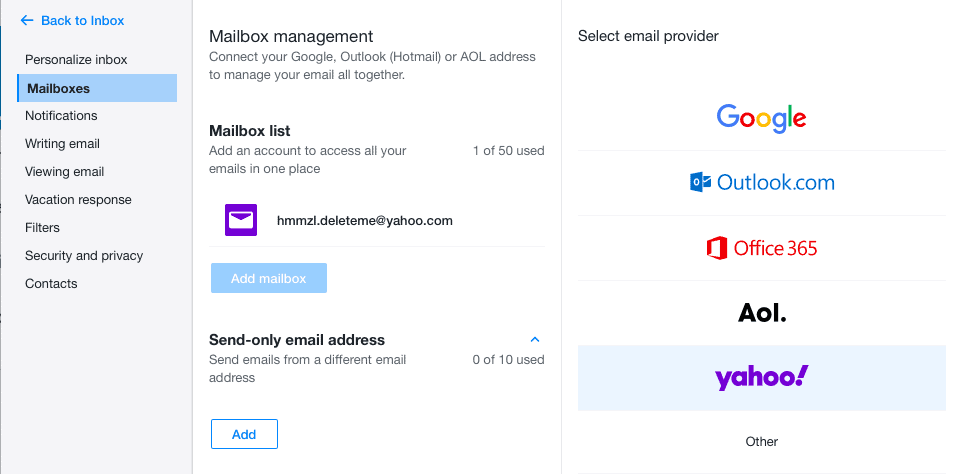 Add a linked Yahoo Mail account