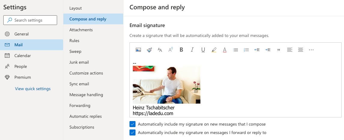 Setting up an Outlook.com signature image