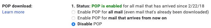 Reset POP access for Gmail