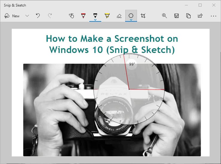 Draw along the Snip and Sketch protractor to measure the angle precisely