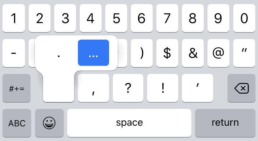 Find the ellipsis symbol on the iPhone keyboard