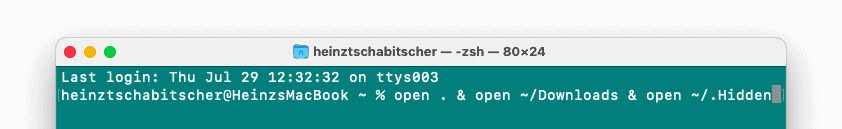 Zwei oder mehr Mac Finder-Fenster vom Terminal öffnen