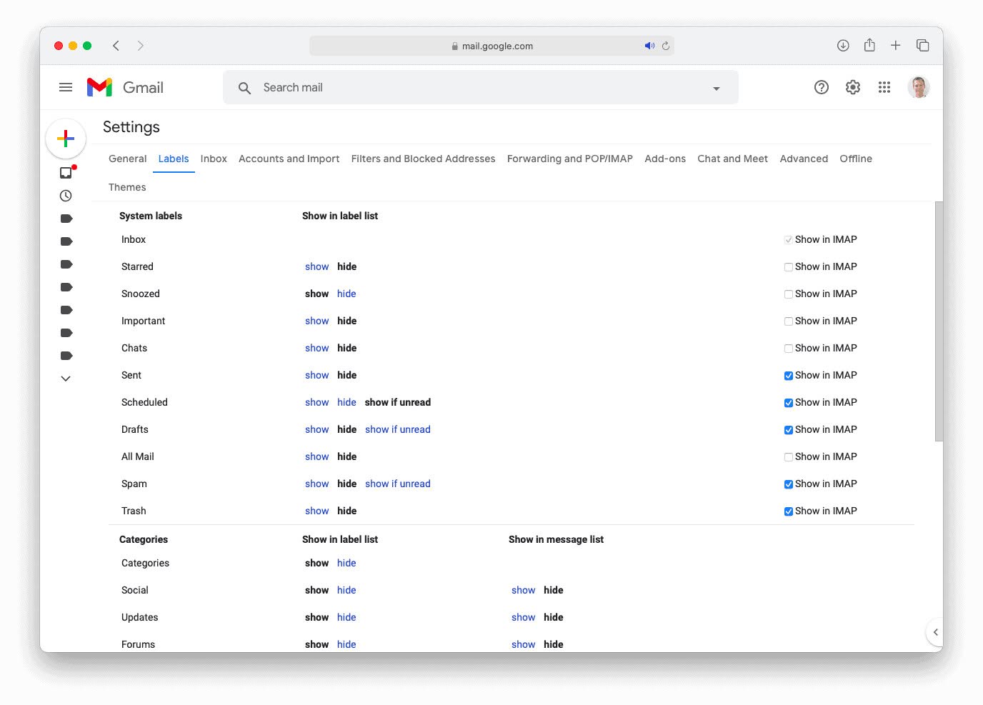 What "Show in IMAP" means and how to set up Gmail labels as IMAP folders