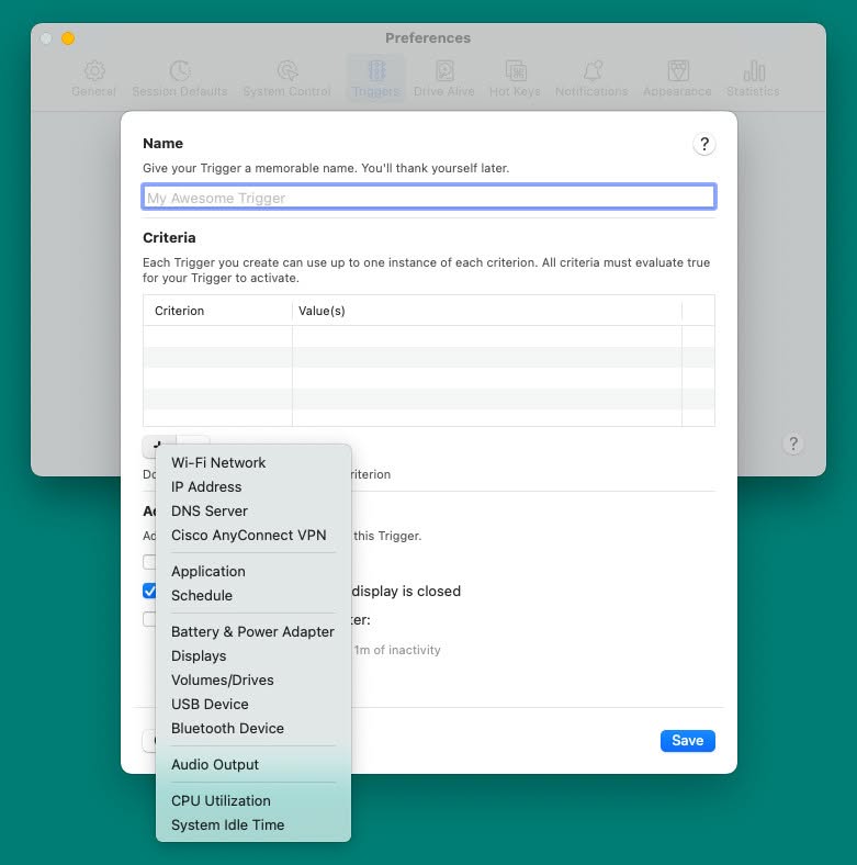Amphetamine triggers for keeping a Mac from sleeping