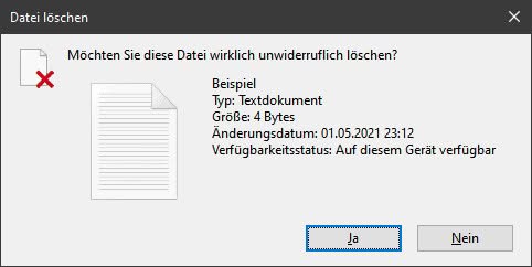 Klicke "Ja", um eine Datei in Windows ohne Papierkorb zu löschen