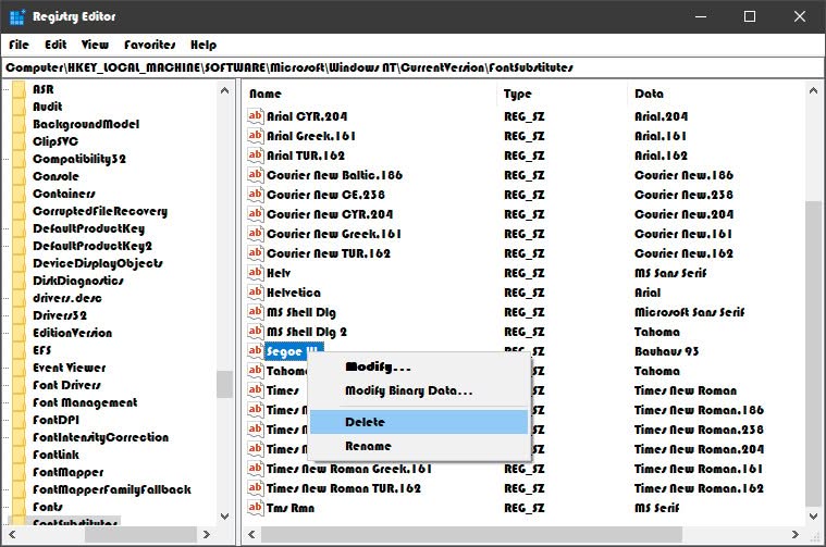 Restore the default Windows 10 interface font Segoe UI