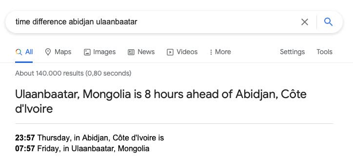 The time zone converter built into Google