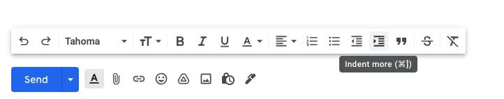 Indent (insert a tab) in Gmail