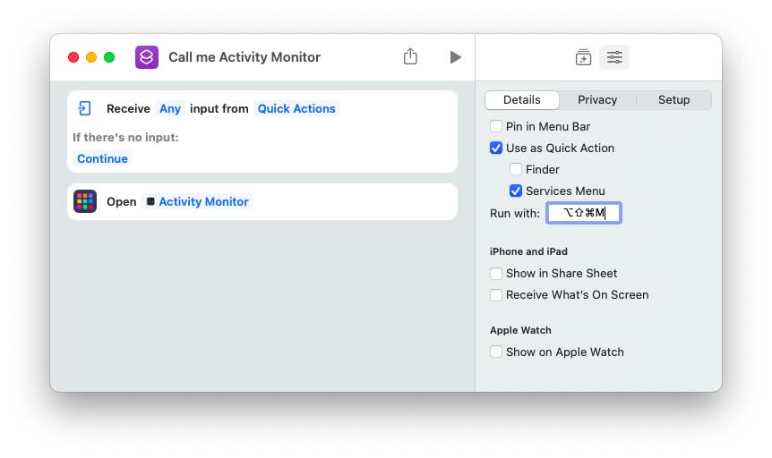 Type the key combination you want to use to open an application on your Mac