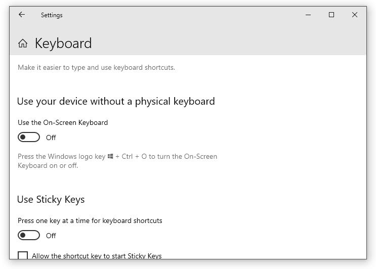 Enable the Windows 10 on screen keyboard in Settings