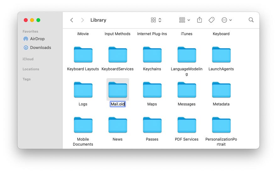Rename the Mail folder to reset Mail on a Mac
