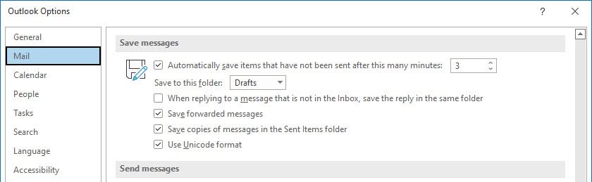 Set up Outlook to save sent emails