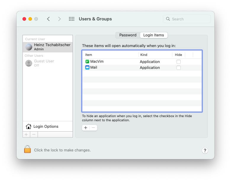 Change Mac startup apps using your Login Items