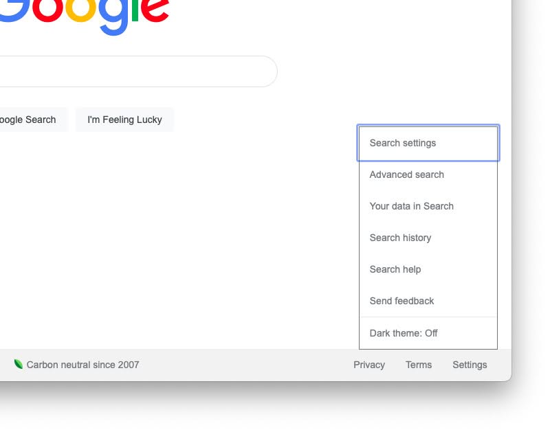 Open Google search settings