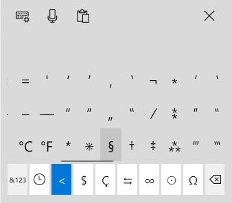Type the section symbol with the Windows touch keyboard