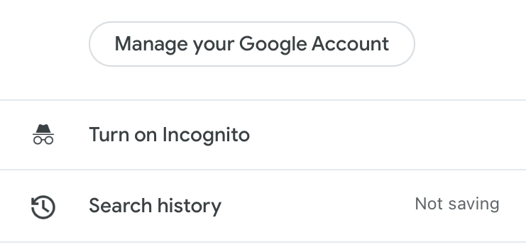When "Search history" shows "not saving", you can search in private with Google