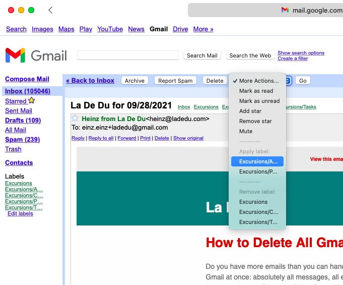 Applying labels in Basic HTML Gmail