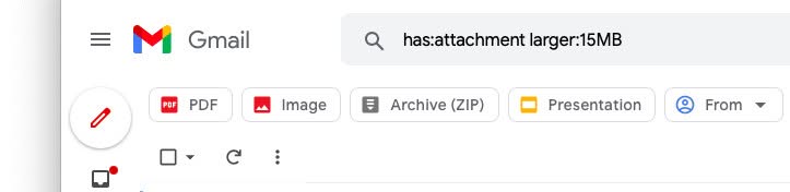 Find large attachments with Gmail search operators