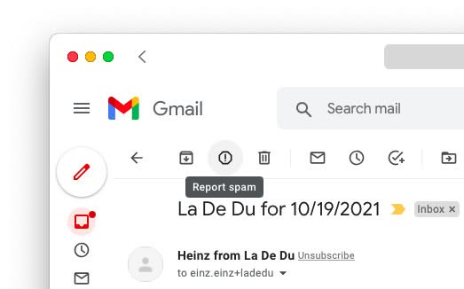 Mark as spam in Gmail using the "Report spam" button