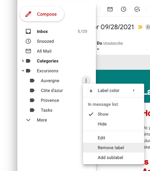 To delete a folder in Gmail, remove its label