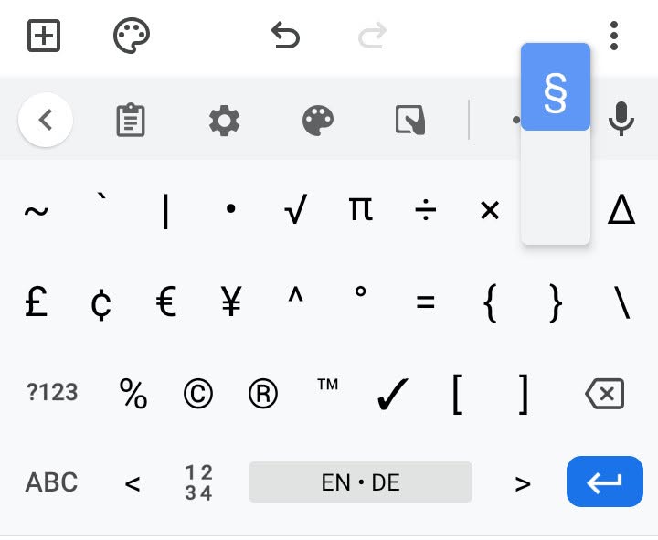Insert the section symbol using the Android keyboard