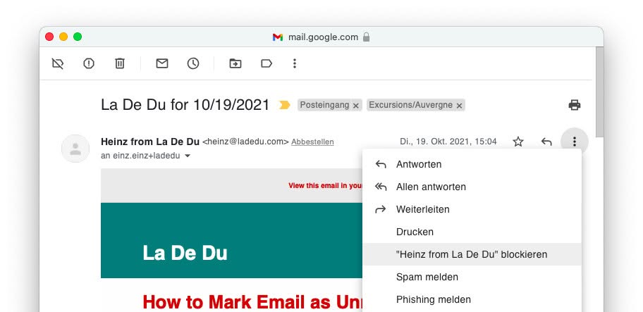 So blockieren Sie In Gmail Email von einem Absender