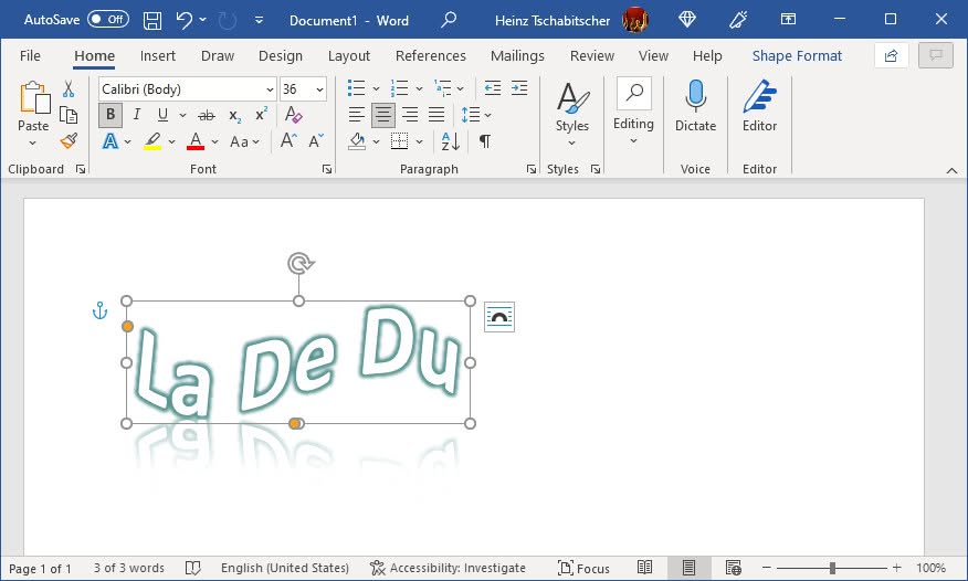 Format curved text as desired in Word
