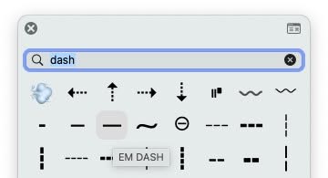 Insert a long em dash character using Character Viewer on a Mac