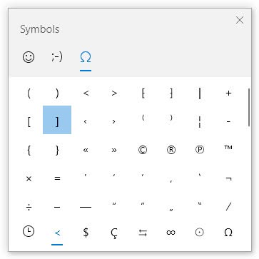 Insert square brackets using the Windows emoji panel